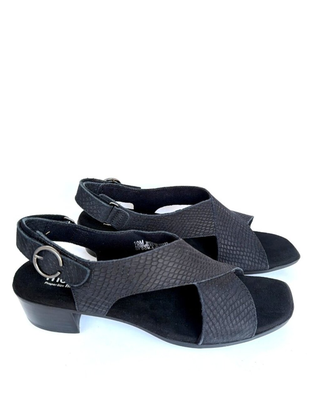 Munro Jenny Black Lizard Print Nubuck Sandals Low Block Heels Women Size 10 M